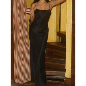 Djerf Avenue Black Maxi Dress Strappy Silky Going Out Party Sexy Women's size XL